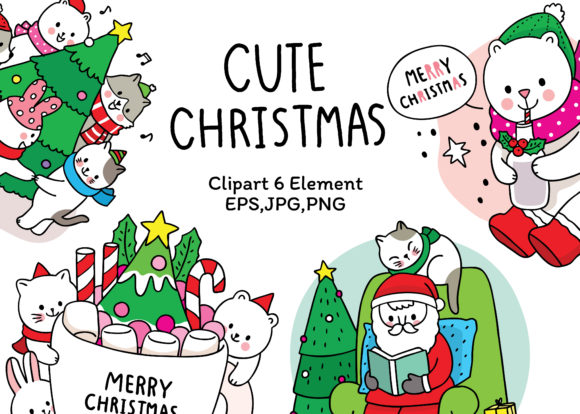 Cartoon Cute Christmas Day Set Clipart for Handmade Projects