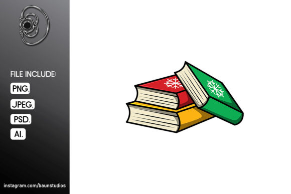 Christmas Books Cartoon Illustration for Handmade Creations