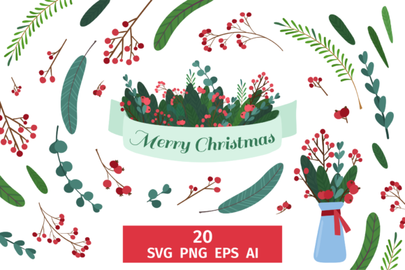 Christmas Botanical Clipart for Local Branding and Packaging