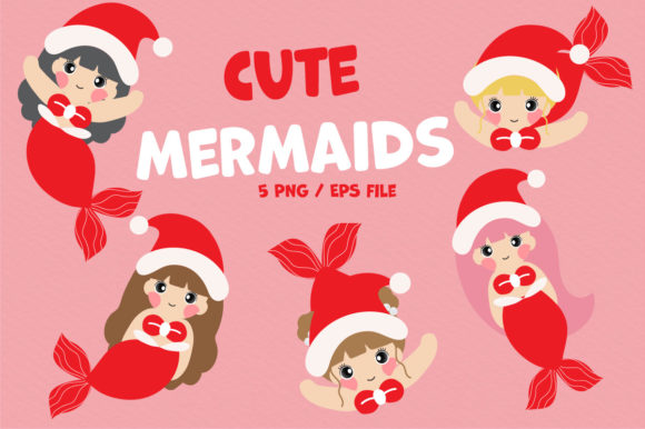 Christmas Cartoon Little Mermaids Illustrations