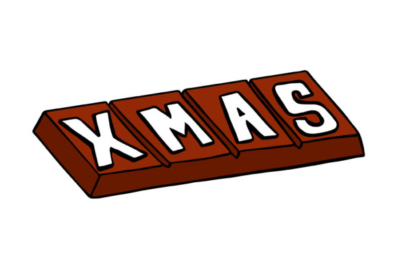 Christmas Chocolate Bar Cartoon Sticker for Branding and Packaging