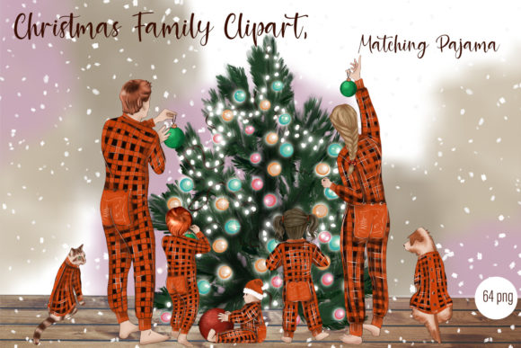 Christmas Family Clipart Matching Pajama Illustrations