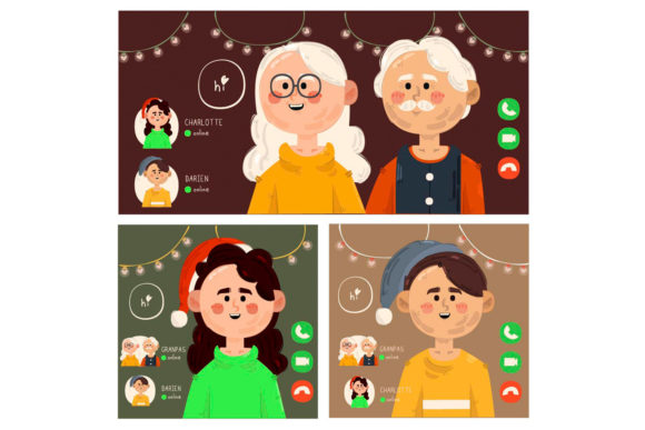 Christmas Family Video Call Illustration for Crafting and Design