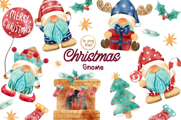 Christmas Gnome Clip Arts Illustrations for Crafting