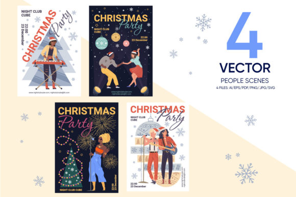 Christmas Party Scenes Posters Illustrations