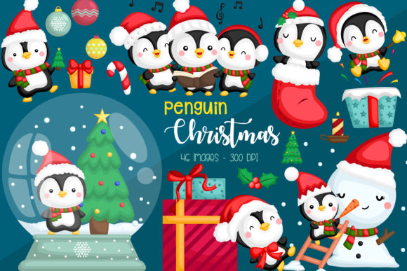 Christmas Penguin Clipart - Cute Animal Illustrations