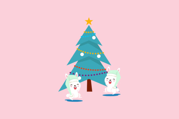 Christmas Rabbits Merry Christmas Design Illustrations