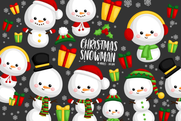 Christmas Snowman Clipart Set for Illustrations