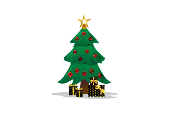 Christmas Tree with Gift Box Illustration