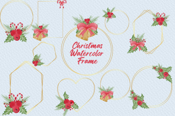 Christmas Watercolor Frame Golden Illustrations