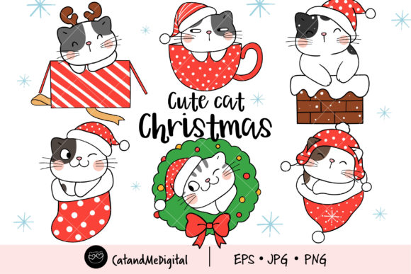 Cute Cat Christmas Clipart for Editorial and Web Design