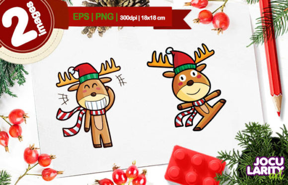 Cute Christmas Deer Cartoon Vector Illustrations