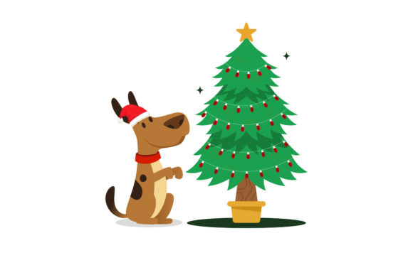 Cute Dog Celebration Christmas Design Illustrations