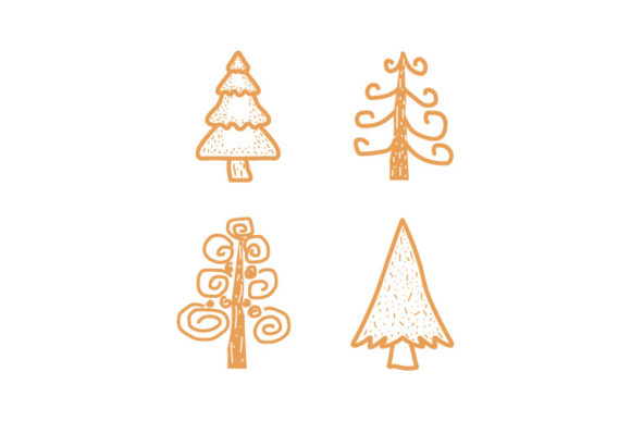 Hand Drawn Set of Christmas Tree Pine Illustrations