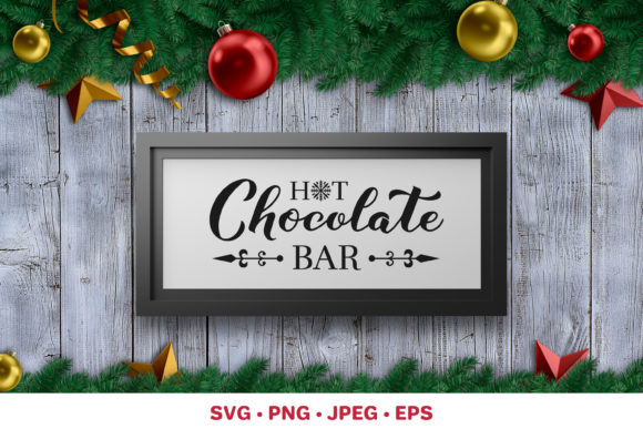 Hot Chocolate Bar Retro Christmas Sign Illustration