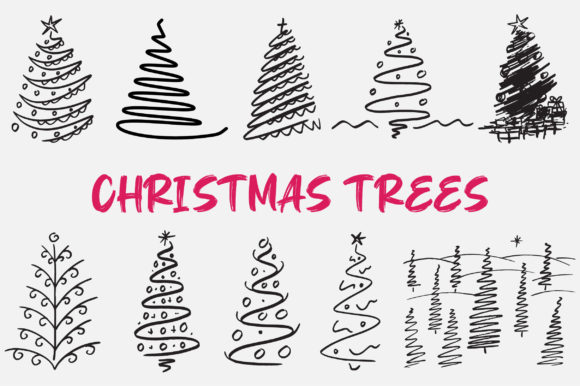 Line Art Christmas Trees Illustrations for Festive Branding