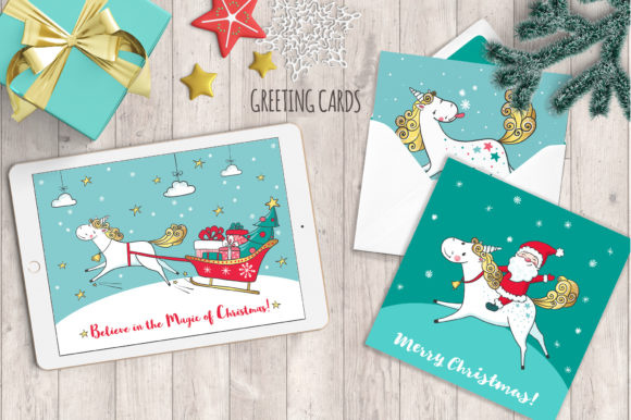 Magic Christmas Set with Unicorns Illustrations