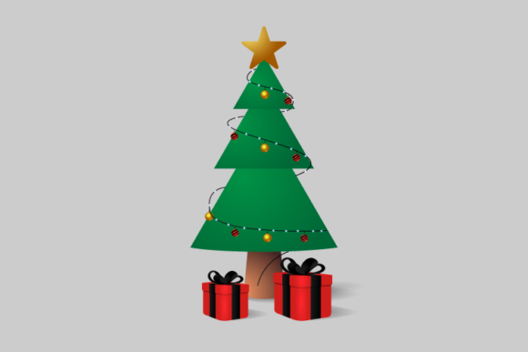 Realistic Christmas Tree and Gift Box Illustrations