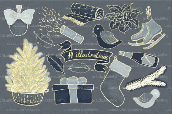 Set Happy Christmas Illustrations for Handmade Creations