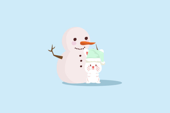 Snowman and Rabbits Merry Christmas Illustration Review