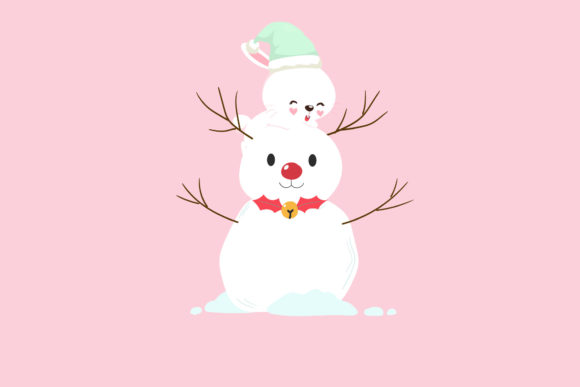 Snowman Rabbits Christmas Design Illustrations
