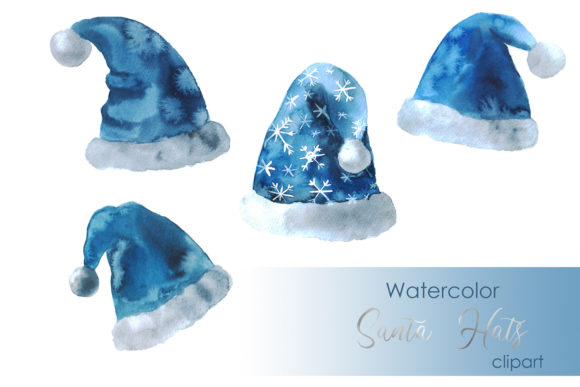 Watercolor Christmas Clipart. Santa Hats for Illustrations