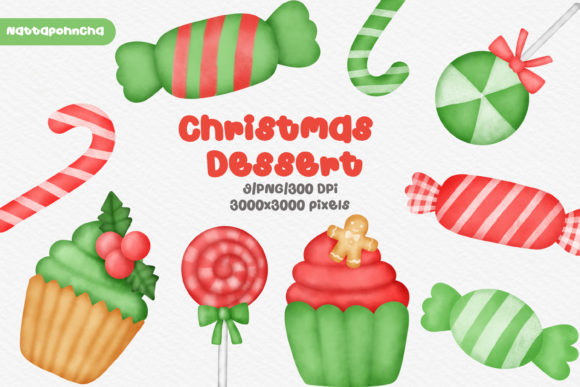 Watercolor Christmas Dessert Clipart Set for Festive Illustrations