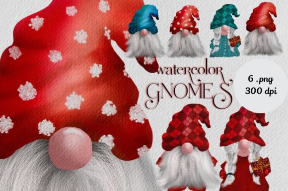 Watercolor Cute Christmas Gnomes Illustrations