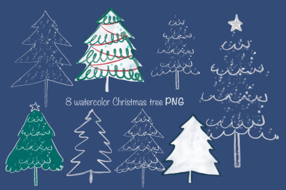 Watercolour Christmas Pine Tree Illustrations